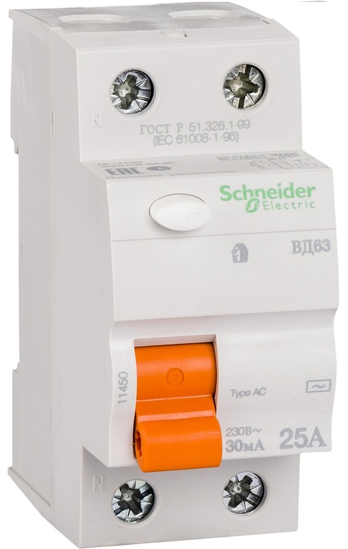 Выключатель дифференциального тока УЗО Schneider Electric Домовой 2п 63А 300мА 4,5кА тип AC